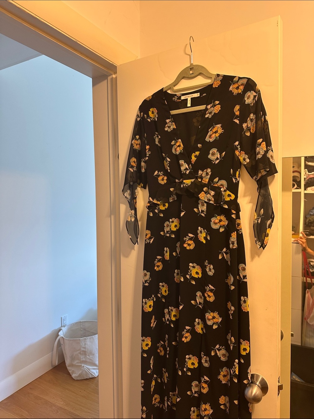 Avec Les Filles Black Floral Maxi Dress with Yellow and Cream Blooms